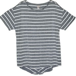 Chico’s Zenergy Grey and White Striped Short Sleeve shirt Women’s 12 /14